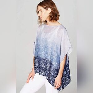 J JILL Pure Jill Ombré Airy-Weave Linen Poncho Sz M/L Blue Gray